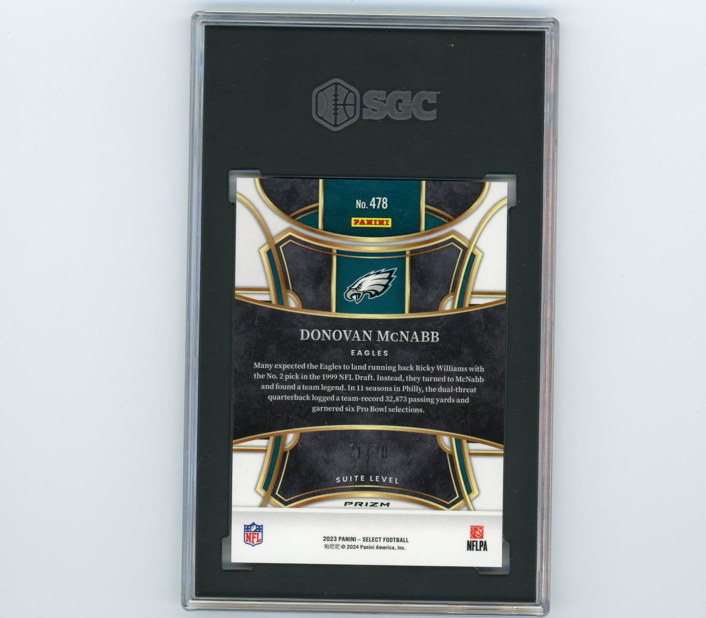 2023 PANINI SELECT #478 DONOVAN MCNABB DRAGON SCALE PRIZM 21/70 SGC(9)