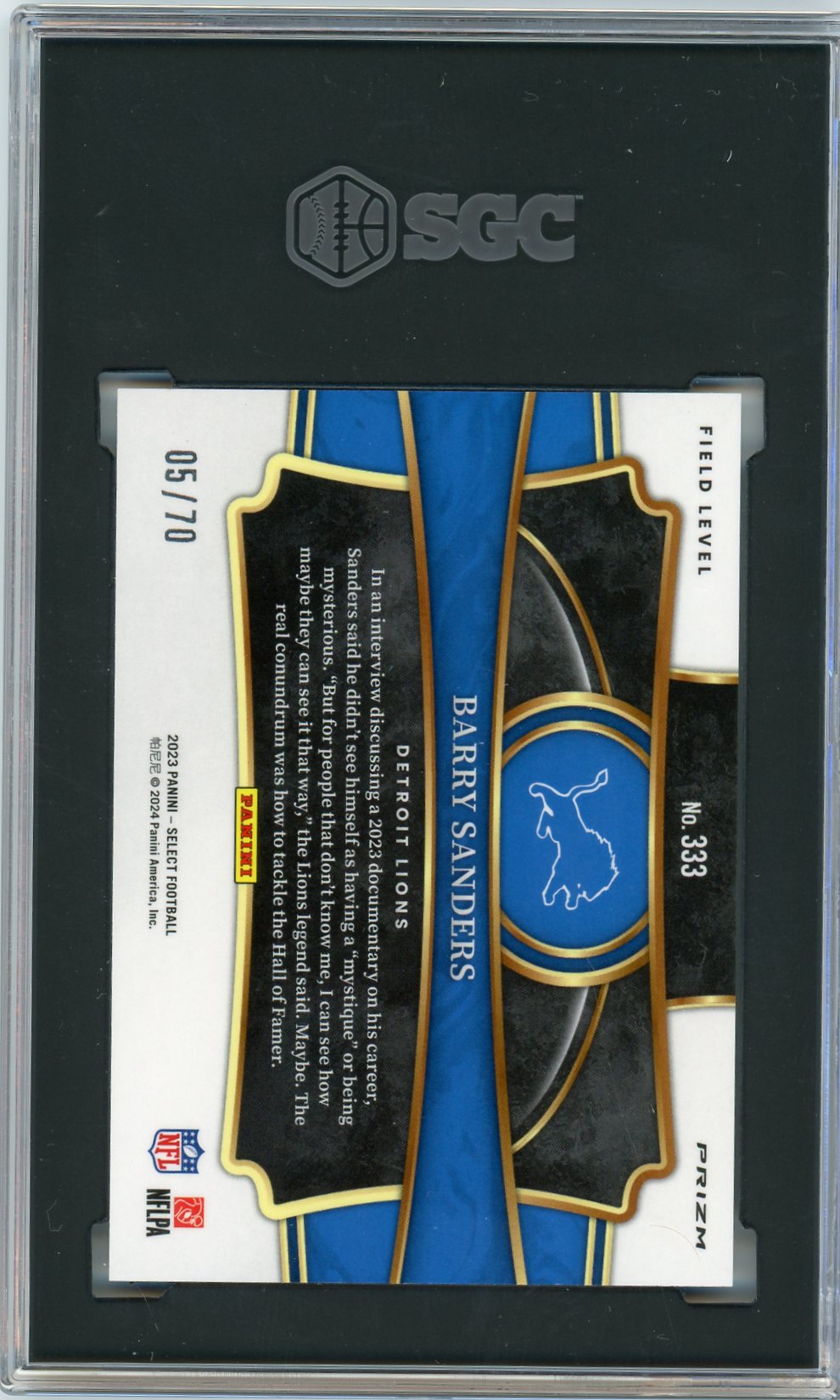 2023 PANINI SELECT #333 BARRY SANDERS DRAGON SCALE PRIZM 5/70 SGC (9.5)