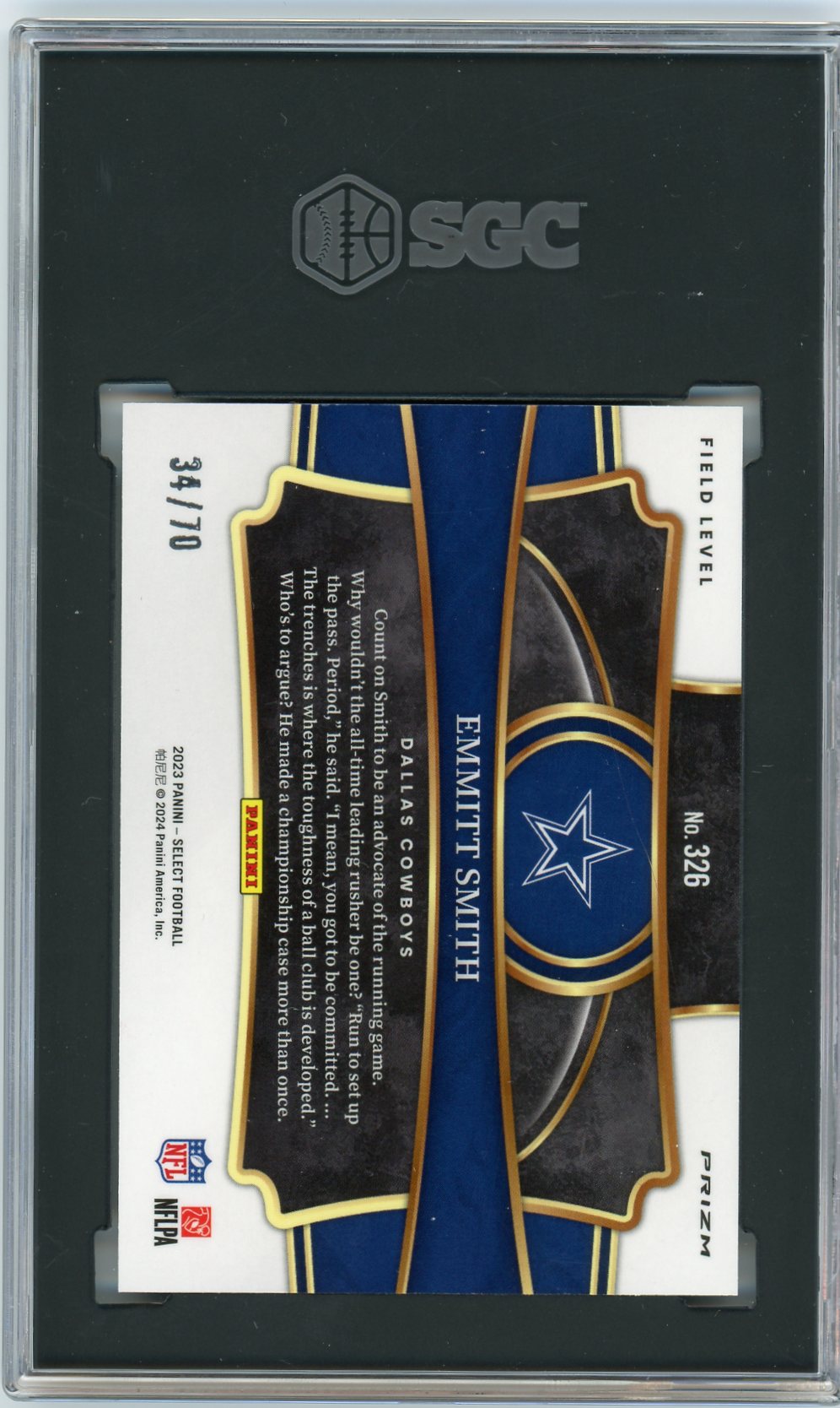 2023 PANINI SELECT #326 EMITT SMITH DRAGON SCALE PRIZM 34/70 SGC (10)