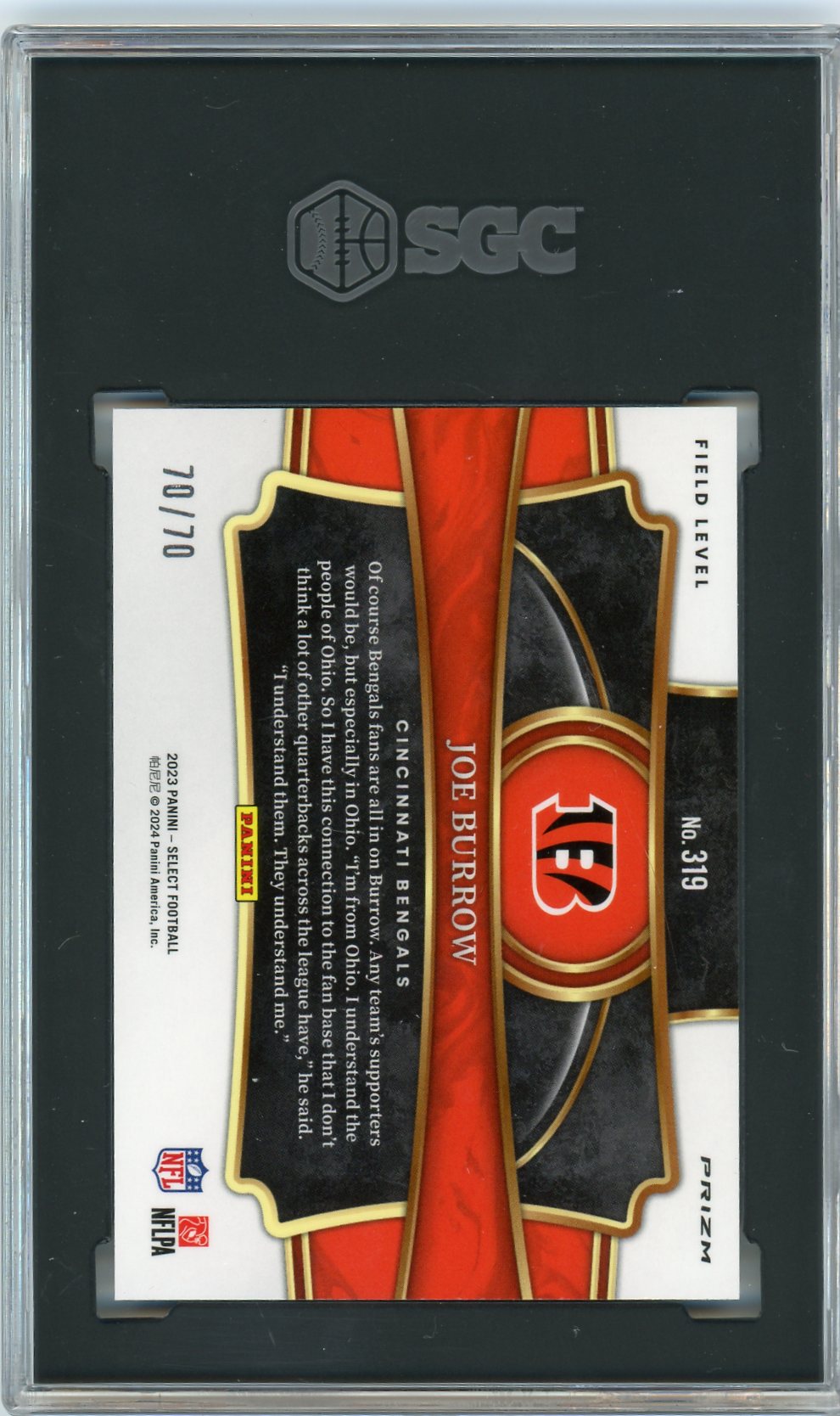 2023 PANINI SELECT #165 JOE BURROW DRAGON SCALE PRIZM 70/70 SGC (10)