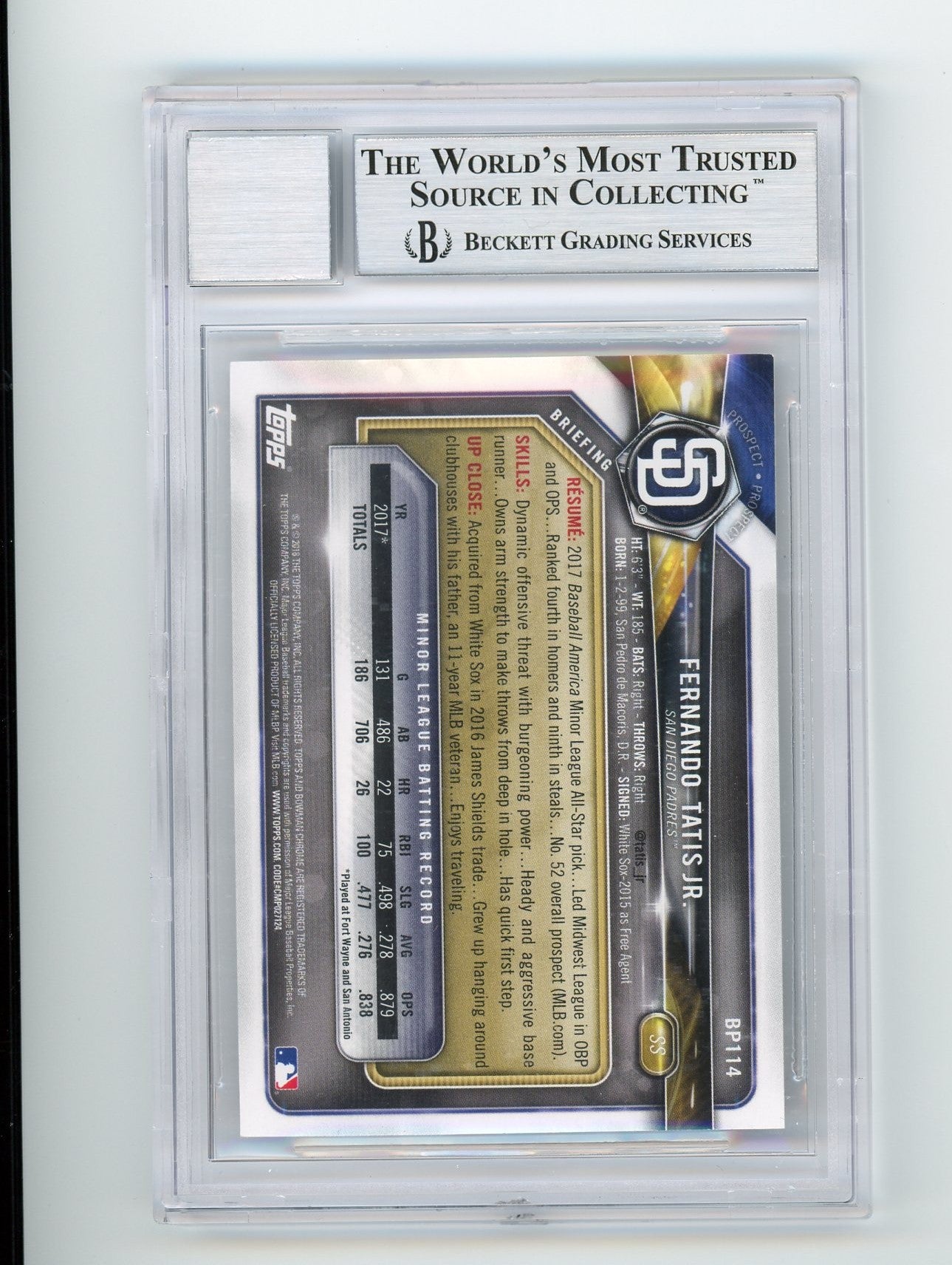 FERNANDO TATIS JR. 2018 BOWMAN CHROME PROSPECTS CARD GEM 10 AUTO