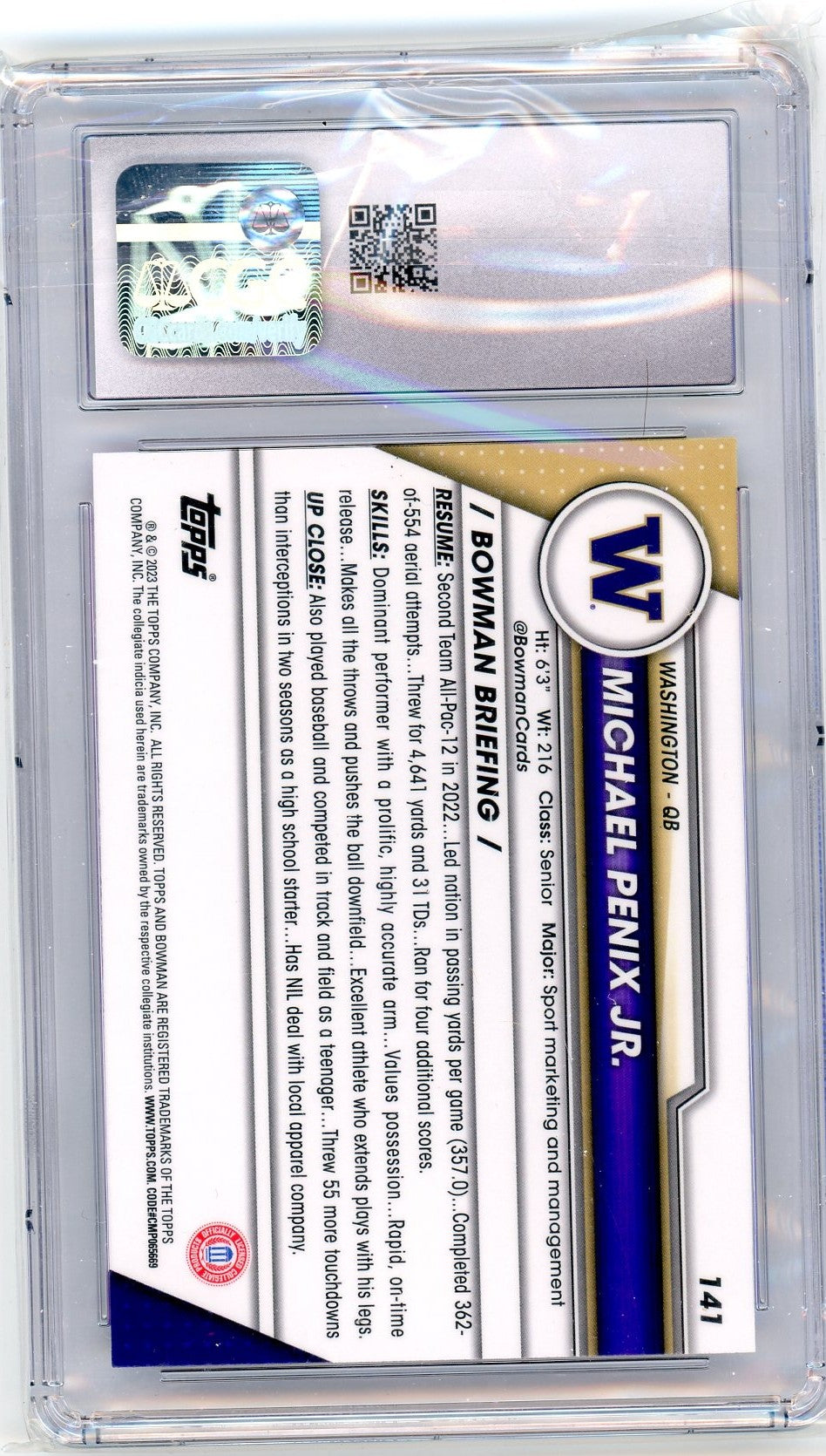 2024 Bowman U Chrome MICHAEL PENIX JR #141 CGC 10 Pink Refractor