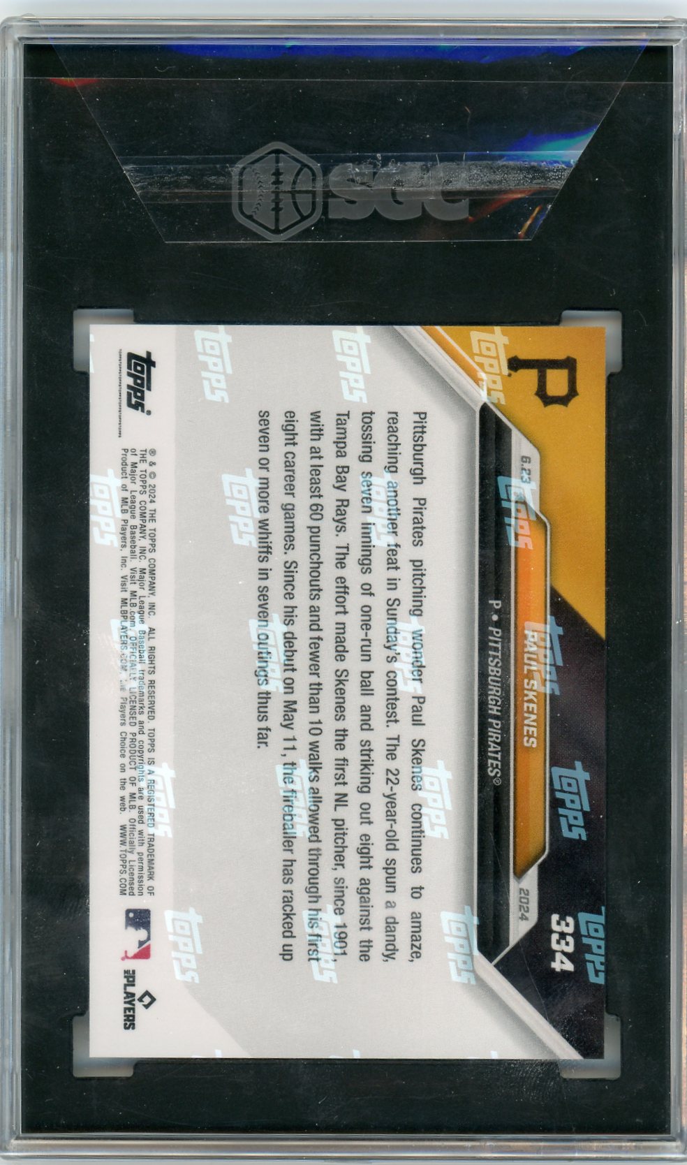 2024 Paul Skenes Topps Now # 334 **SGC 10** Gem Mint RC