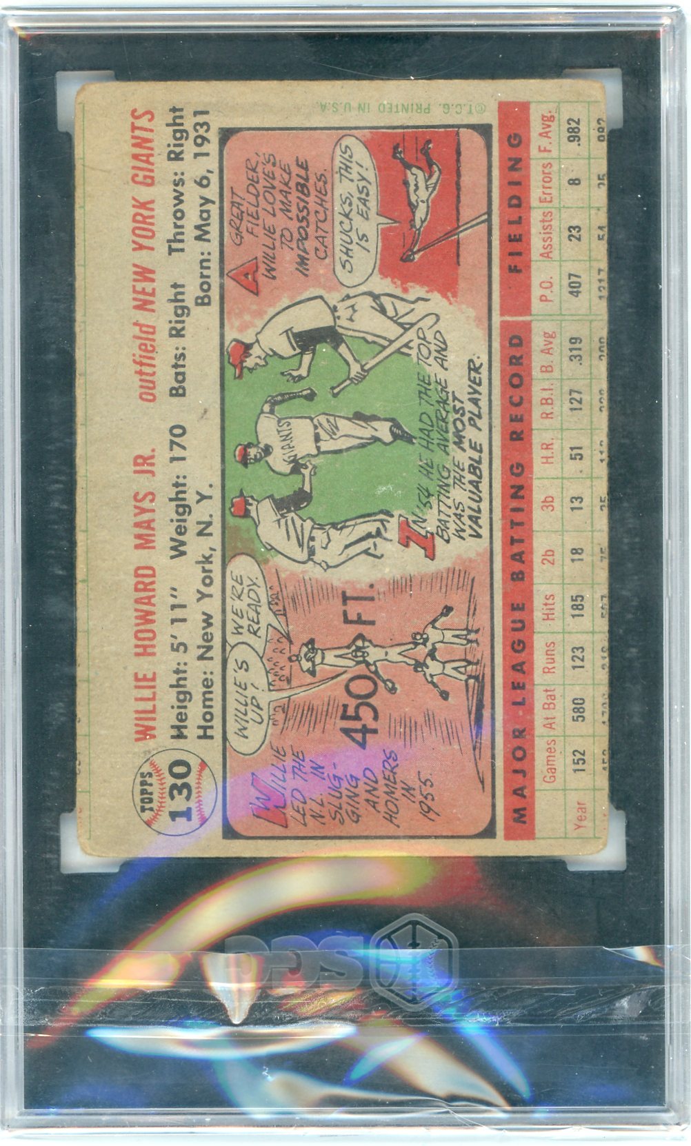 1956 Topps #130 Willie Mays SGC 1 New York Giants HOF