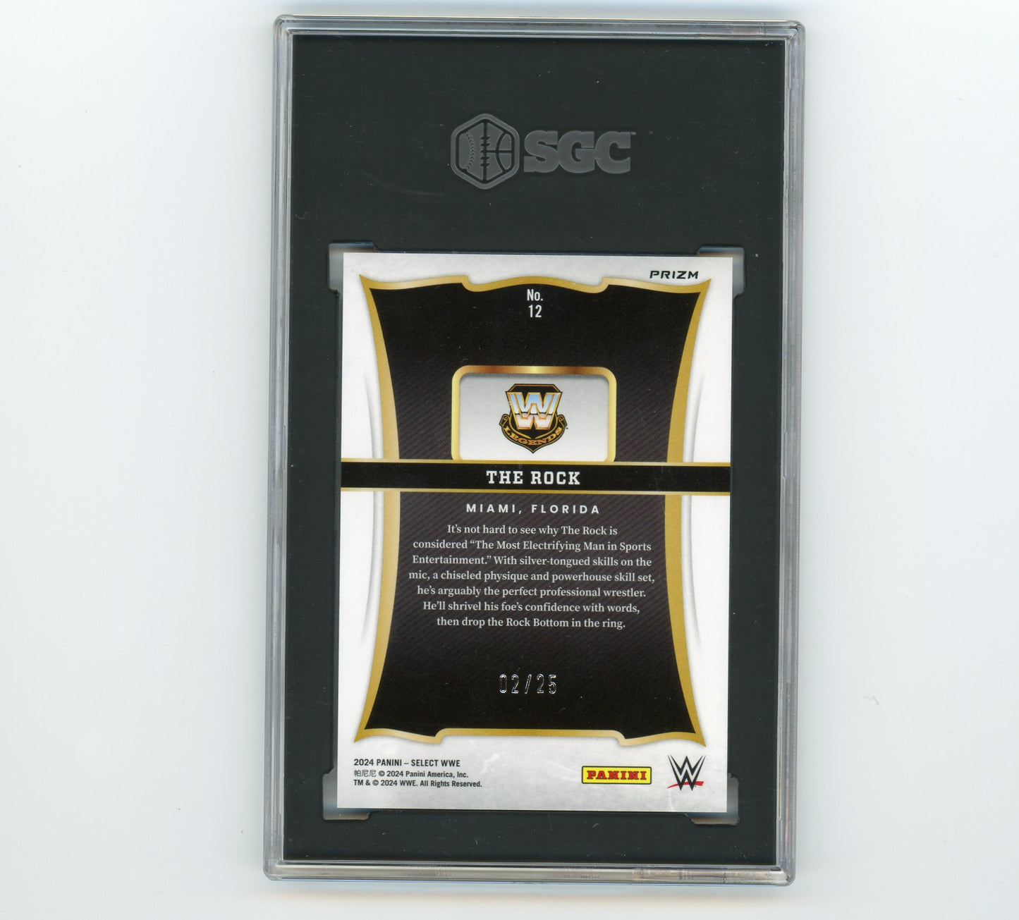 2024 PANINI SELECT WWE #12 THE ROCK THROWBACK TIE-DYE PRIZM 2/25 SGC (10)